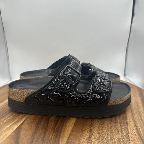 Birkenstock Papillio Arizona Black Quilted Platform Sandals Women's EU 41 US 10