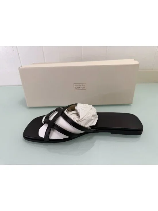 14TH and Union Caite Flat Sandals Women's Size 7.5 Black New In Box Minimalist
