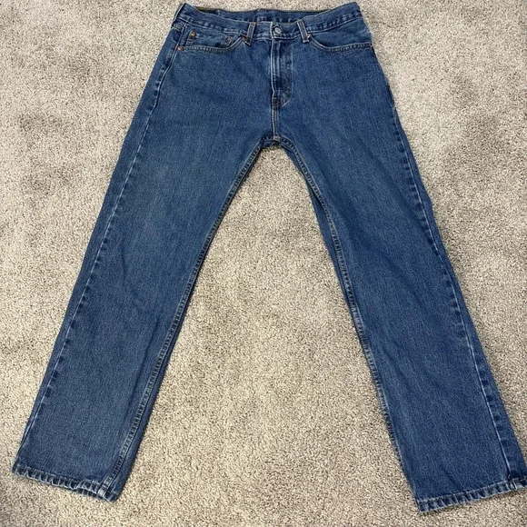 Levi 505 Jeans Regular Straight Fit Blank Trademark Tab Blue W34 X L32