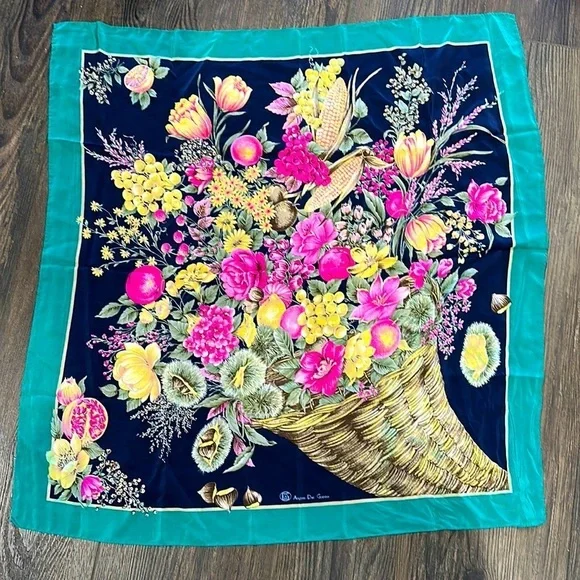 Vintage Floral harvest Angiolo del Gobbo 100% Silk Scarf made in Italy