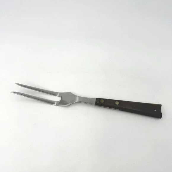 Vintage EMDEKO Stainless Steel‎ Meat Carving Fork Wood Handle Brass Rivets MCM