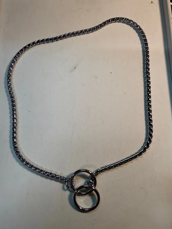Silver Double-Ring Chain Dog Collar LARGE NWOT