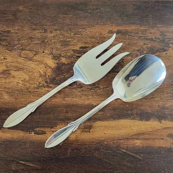 OLD CALIFORNIAN Silver Salad Set Casserole Spoon Meat Fork Serving Flatware VTG