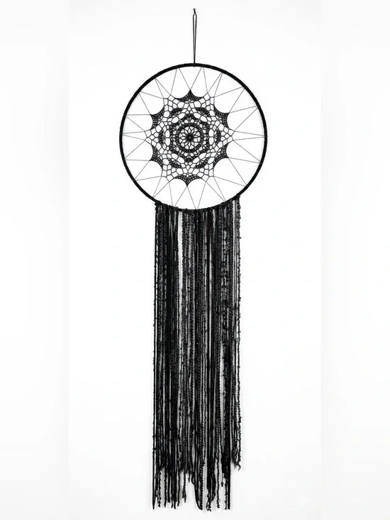 Black Crochet Dreamcatcher Handmade 5 foot / 19