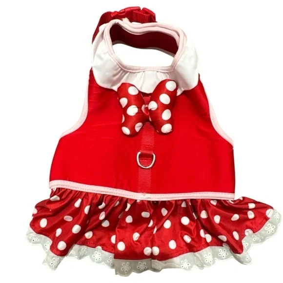 Disney Doggy Minnie Mouse Harness Red and White Polka Dot Dog Puppy Dress