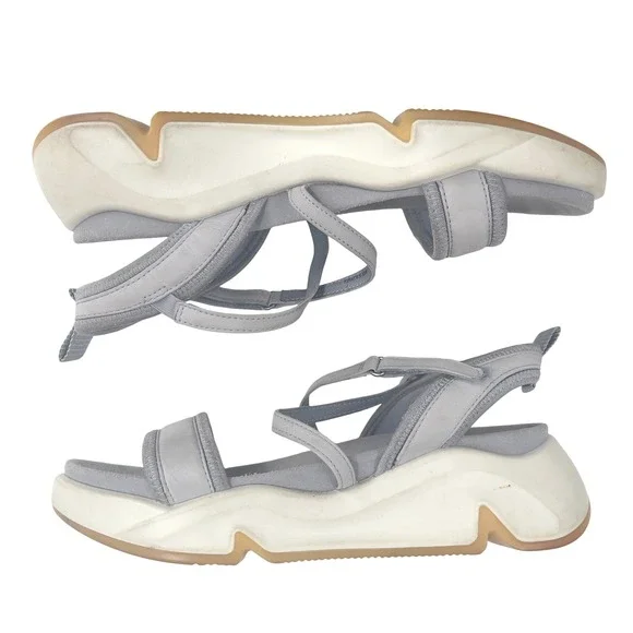 ECCO Chunky Women's Grey Leather Platform‎ Sandals Size EU 40 US 9.5