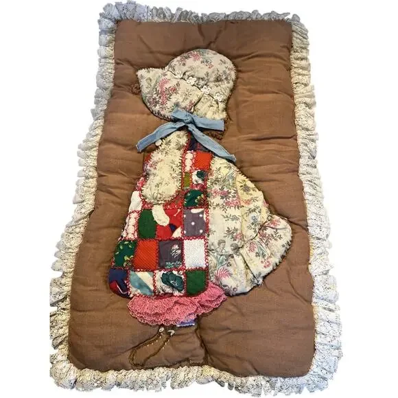 VTG Vintage Holly Hobbie Quilted Fabric Patchwork Wall Hanging