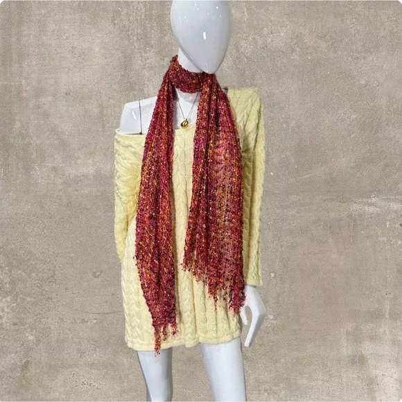 Y2K Open Knit Sparkle Scarf Pink‎ Orange Lightweight Crochet Wrap Festival