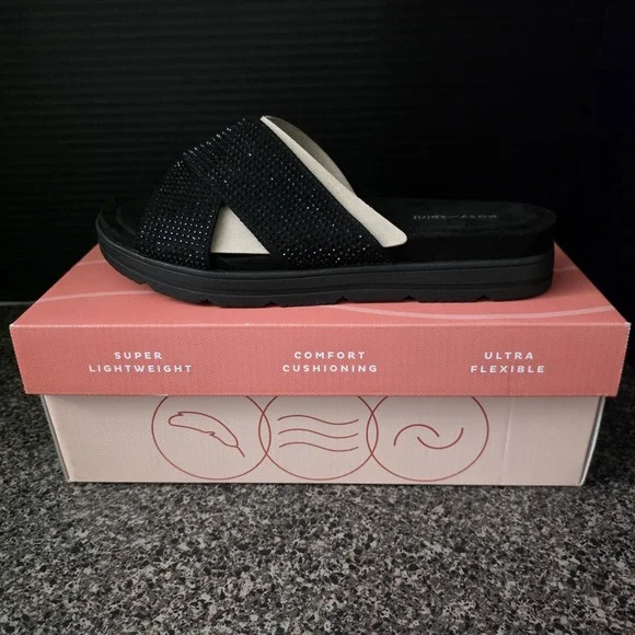 Easy Spirit Women's Shanya Crisscross Rhinestone Sandals Size 9 M Black