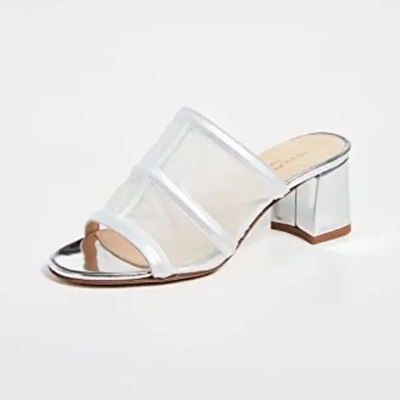 MARION PARKE- Bea Slides Block Heel Silver Metallic Vinyl Women’s Size 39.5