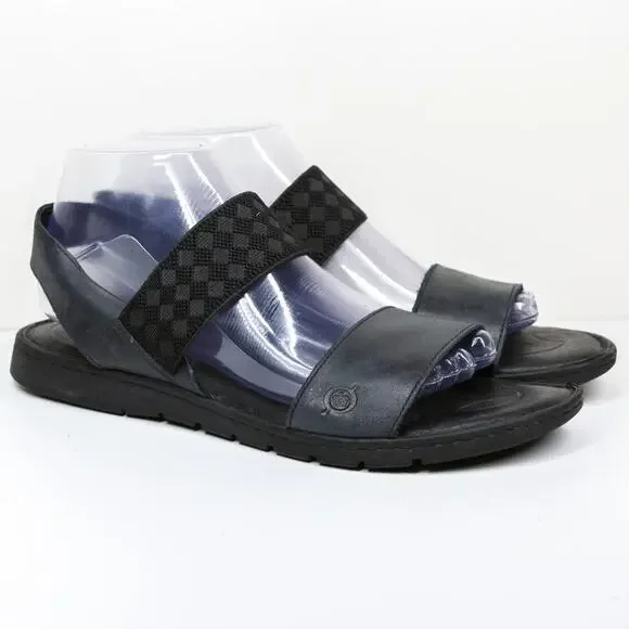 BORN Parson Leather Strappy Sandals Elastic Strap‎ Comfort Padded Black Sz 9