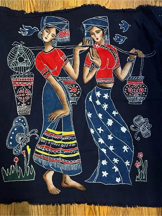 Cotton Chinese Folk Art Handmade Wall Decor Hanging Bright Color Batik Tapestry
