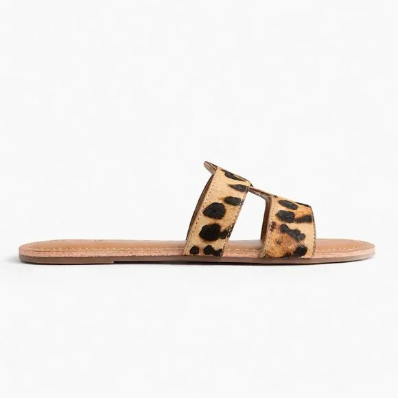 J. Crew Calf Hair Beachside Slide Sandals Leopard Print | Size 7