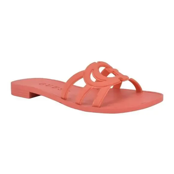 Guess Elyho Jelly Slide Sandals Orange Logo Cutout NIB - Size 6