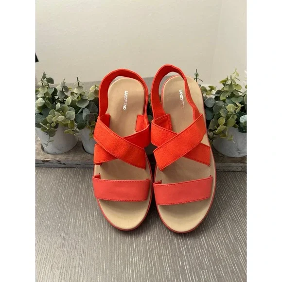 Lands'‎ End women's coral elastic strap sandals size 9