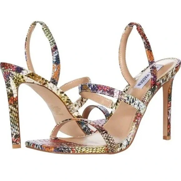 Steve Madden Gracey Stiletto‎ Heeled Sandal Rainbow Snake Print Sz 10 Multicolor
