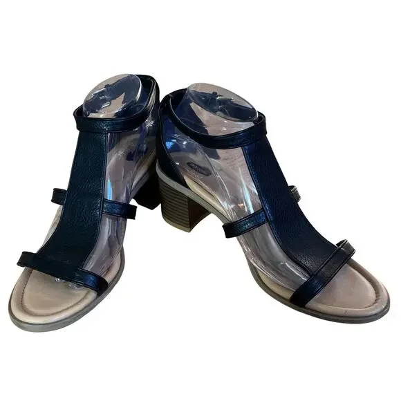 DR. SCHOLL’S‎ Sandal Black 9 Ankle Strappy 2.5” Block Heel SHINE Faux Leather
