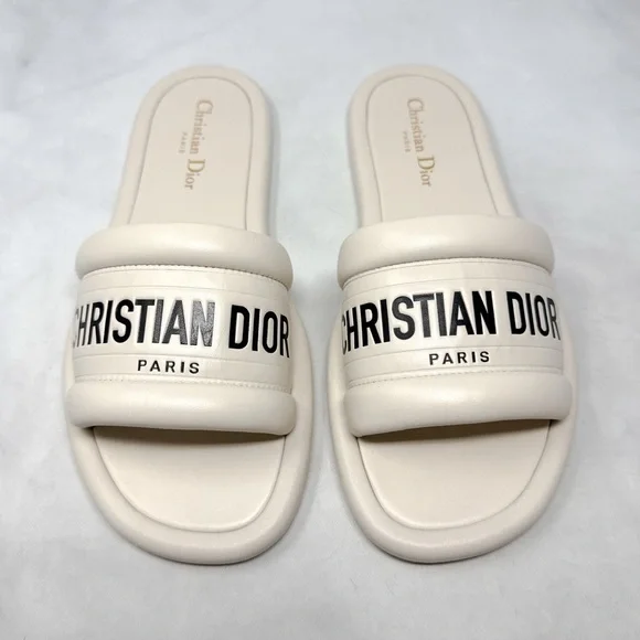 Christian Dior Every-D Logo Lambskin Leather Flat Slide Mule Sandal Shoes 39.5