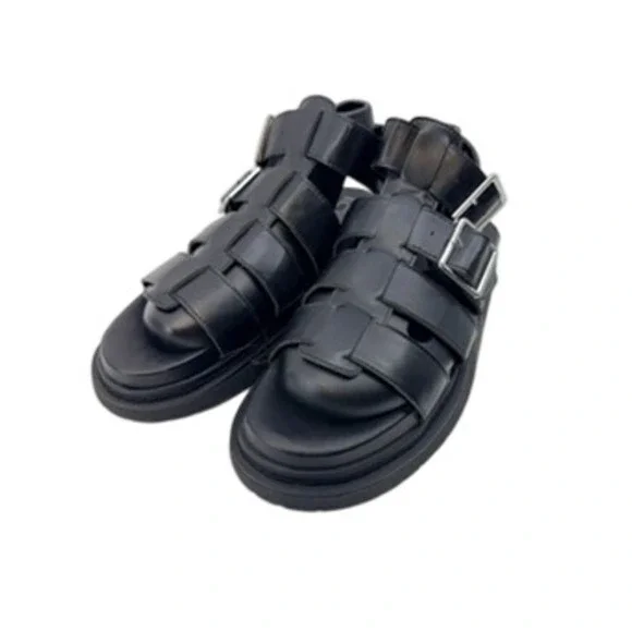 No Boundaries Womens Black Fisherman Sandals Platform Caged‎ Straps Size 9