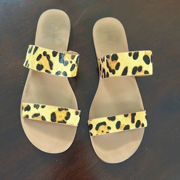 J. Crew Factory Calf Hair Leopard Print Sandals Size 8 Preppy Animal Print Chic