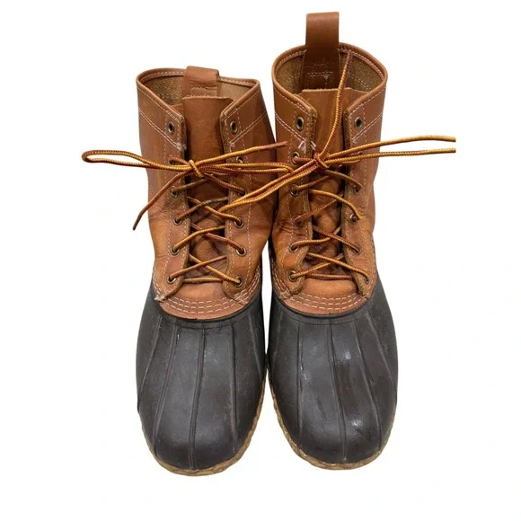 LL Bean Mens 11 W‎ 8 Inch Bean Boots Tan Brown Leather Duck Boots Made in USA