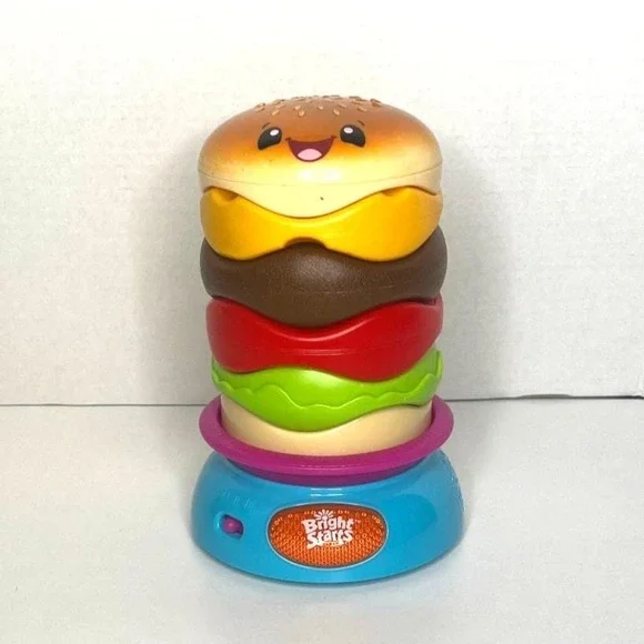 Bright Starts Stack 'N Spin Burger Musical Activity Stacker Toy Works See Video
