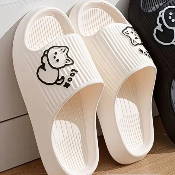 Cute Cat Slide Sandals in Black and White