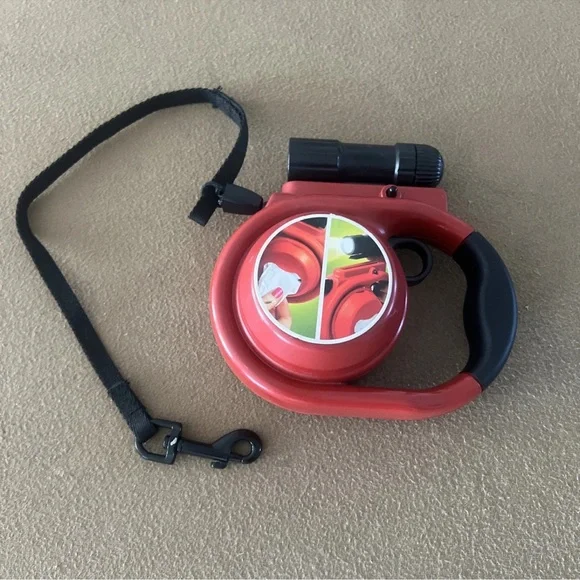 Red Retractable Dog Leash with Flashlight