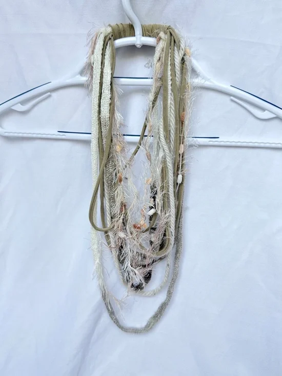 Layered Olive Green & Cream Multi-Strand Necklace