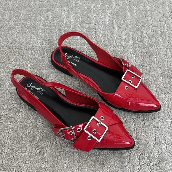 Seychelles Avanna Slingback Buckle Flats Women Red Pointed Toe Memory Foam