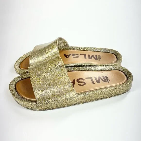 Melissa gold glitter beach slide sandal 8
