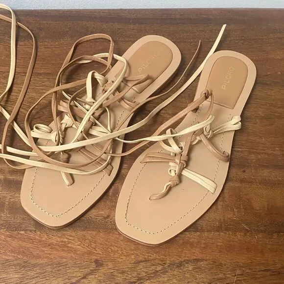 Pilcro Women's Beige and Cream Lace-Up Sandals