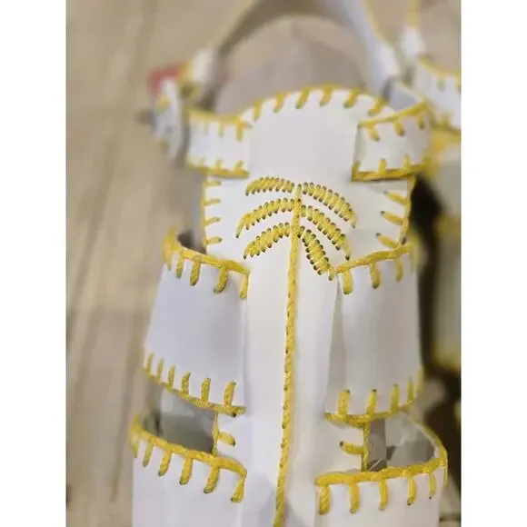 Farm Rio Women's White Slingback Sandals Palm Tree Whipstitch Casual Size 8