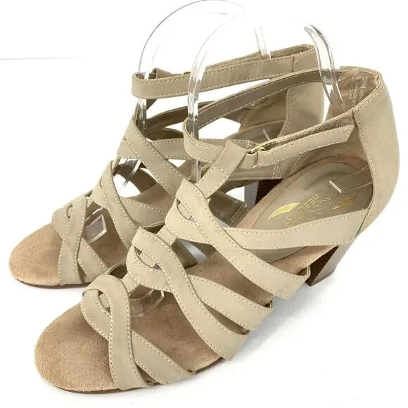 Aerosoles Size 9 Comfort Stacked Heel Nude Sandal