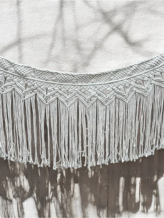 Large Boho Macrame Wall Hanging Fringe Tapestry Natural Cotton 69x29 NWOT