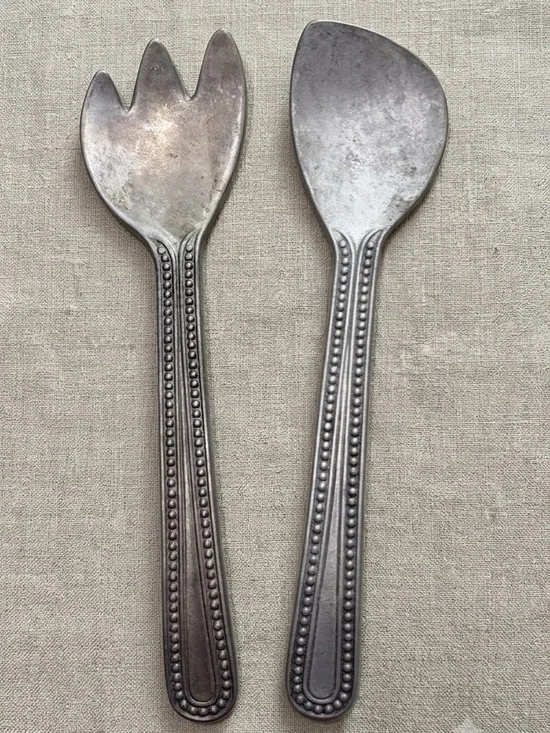 Vintage Wilton Armetale Pewter RWP Beaded Edge Salad Servers Set