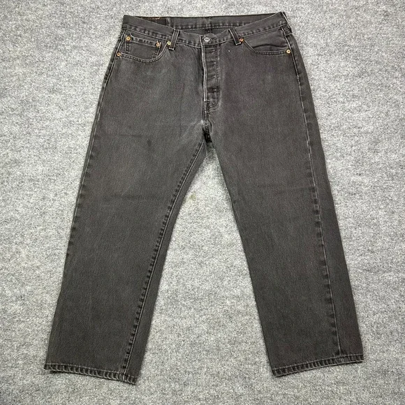 Levi's 501 Original Jeans Men's Faded Black Denim Mid Rise Straight Fit - 34X32
