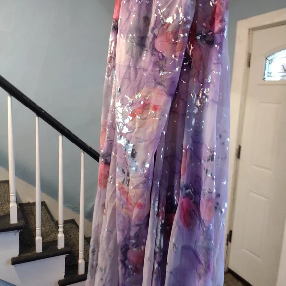Floral Purple Decorative Sheer And Sparkly Scarf