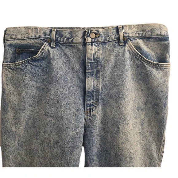 Vintage Lee Jeans Men's Blue Acid Wash Denim Classic Zip Fly USA Made 42x32