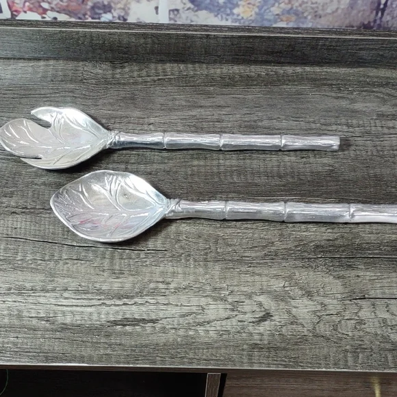 Mexican Pewterware Leaf Serving Spoons