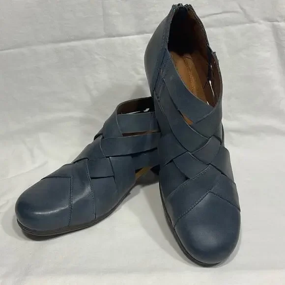 Cobb Hill Rockport Laurel Woven Bootie Blue Teal Leather Ankle Boots Womens 9.5