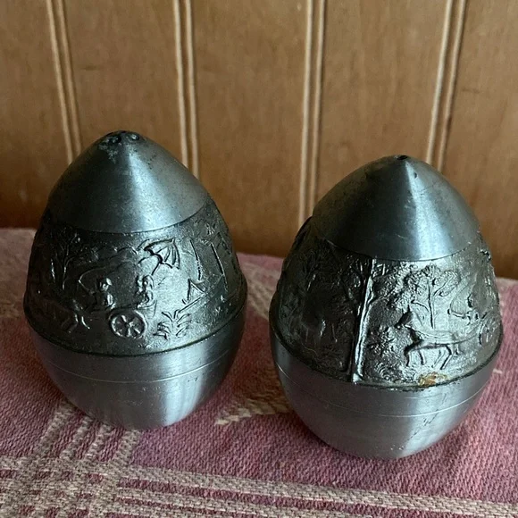 Oriental Pewter  Egg-Shaped Salt & Pepper Shakers