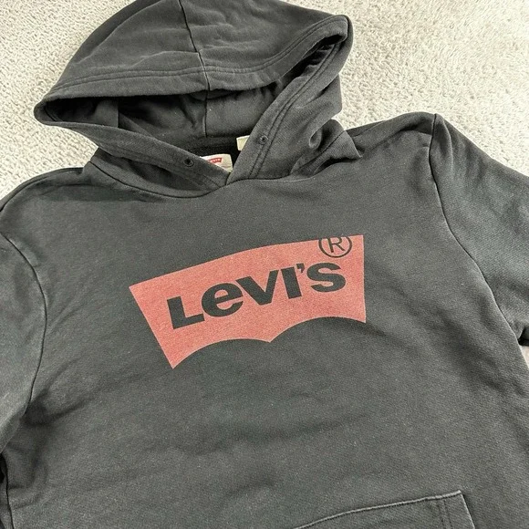Vintage Levi's Hoodie Mens Medium Black Faded‎ Distress Batwings Skater Y2K