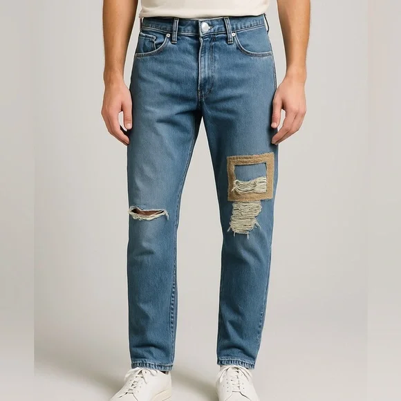Levi’s Custom Patchwork Distressed Straight Leg Jeans 31x32  Y2K Grunge