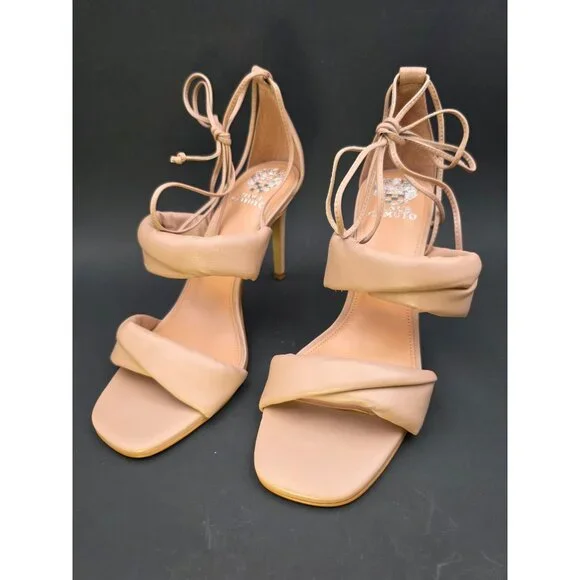 Vince Camuto VC-Andrequa Beige Leather Upper Ankle Strappy Heeled‎ Sandals 10M
