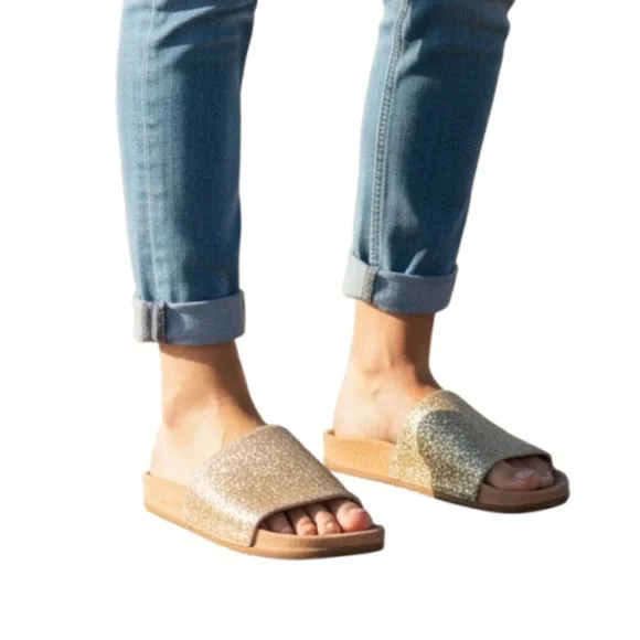 Let's See Style - Glitter Finish‎ Casual Fashion Slip On, Gold and Tan, Size 8