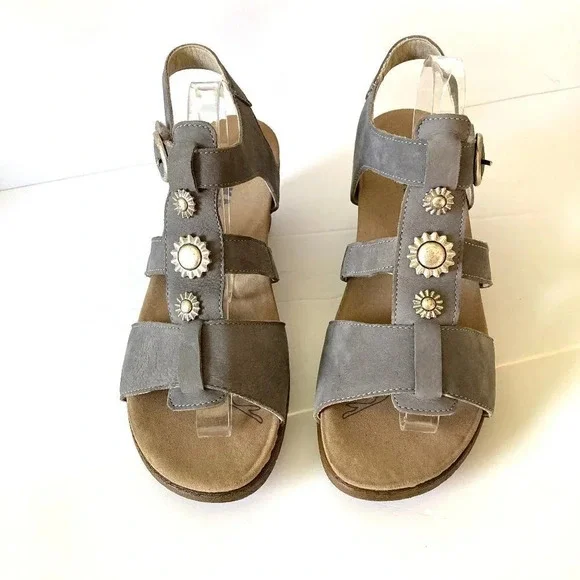 Romika Grey Gray Suede Leather Wedge Sandals, European‎ Size 41, Small Repair