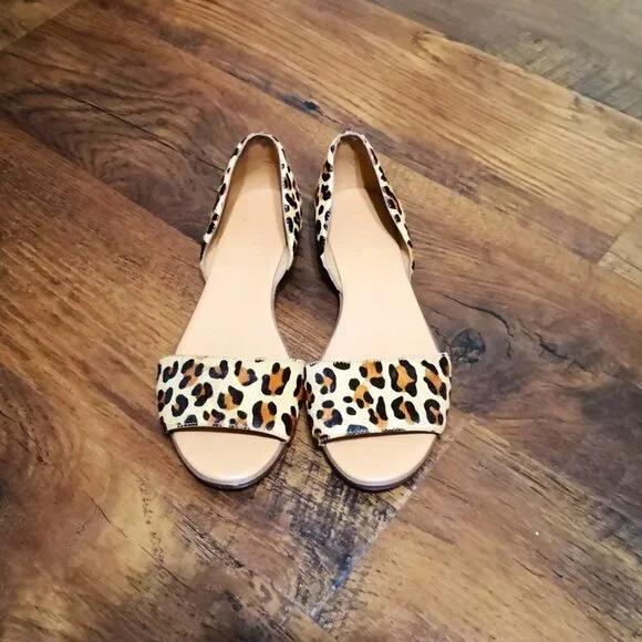 J. Crew Morgan Leopard Calf Hair Peep-toe Flats Size 6