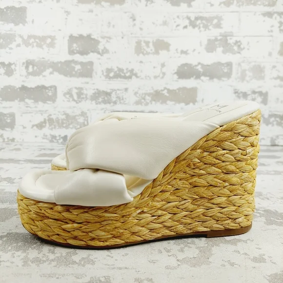 NEW Marc Fisher Women's Navina White Leather Espadrille Wedge Sandals D800
