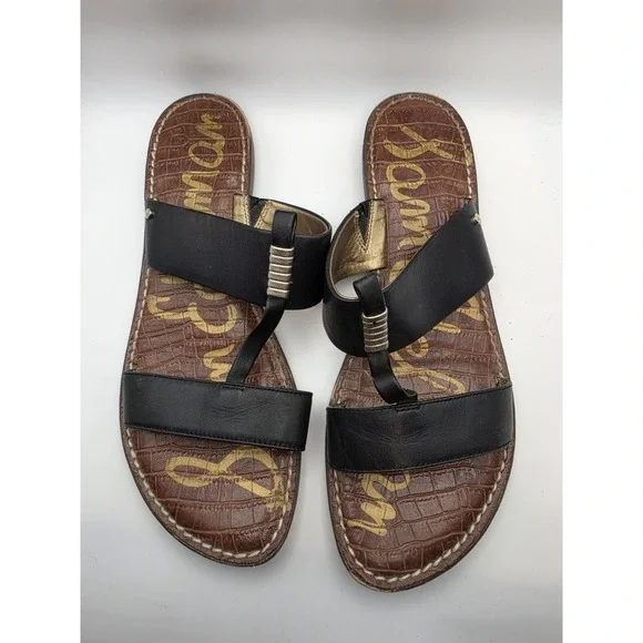 Sam Edelman Kane Slide Sandals‎ Women's Sz 10 Black Leather Strappy Resort Boho